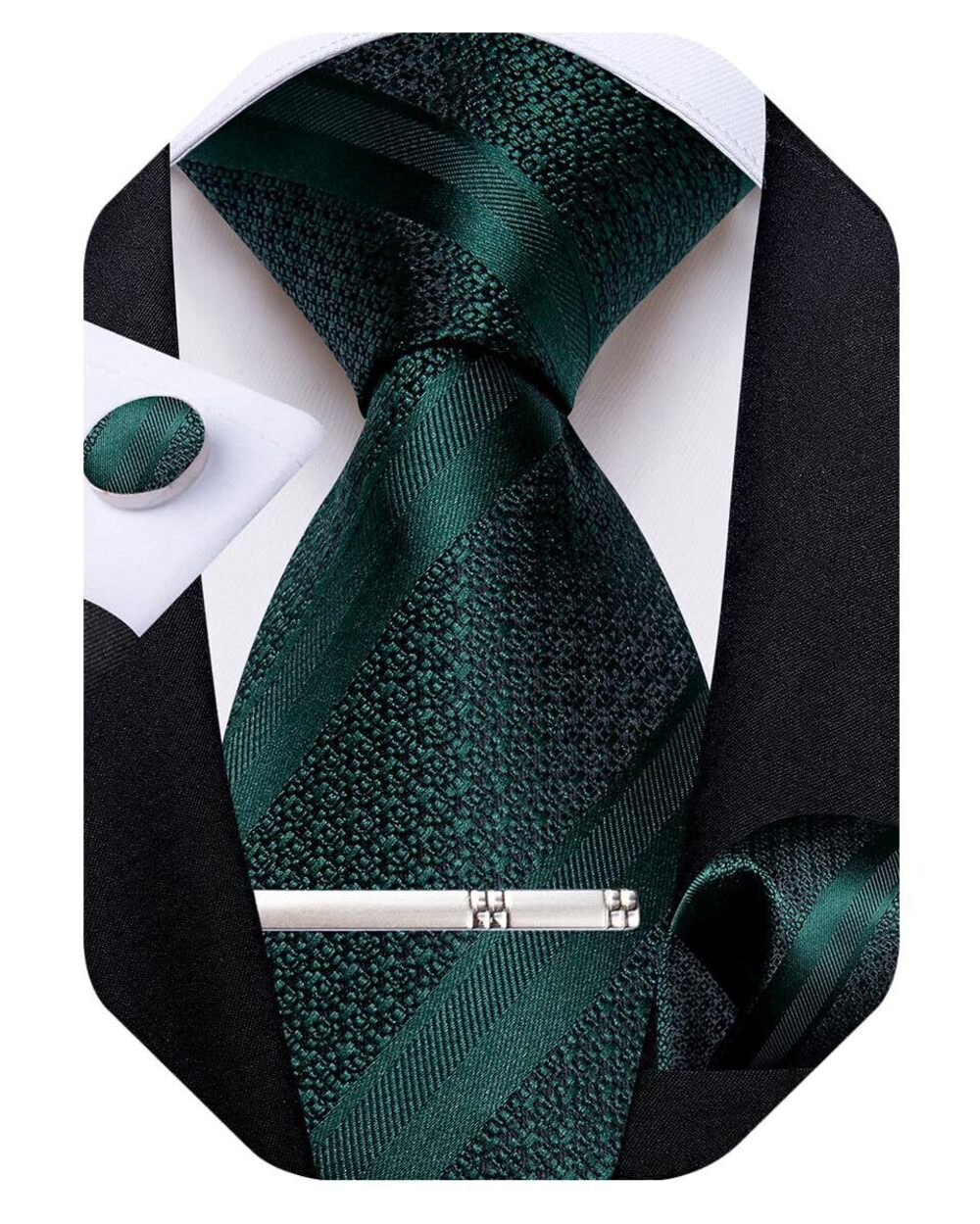 9513 Striped Tie Silk Woven Necktie and Pocket Square Cufflinks Tie Clip